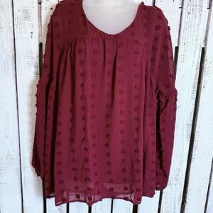 Lime & Chili Flowing Top Size Large Relax‎ Fit Textured Maroon Boho Scoop Neck